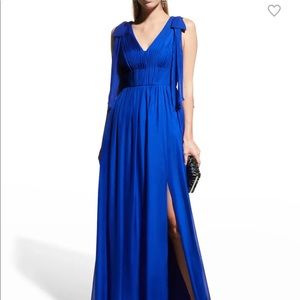 Aidan Mattox. NWT. Size 12. V-neck Bow-shoulder A-line gown. Blue.